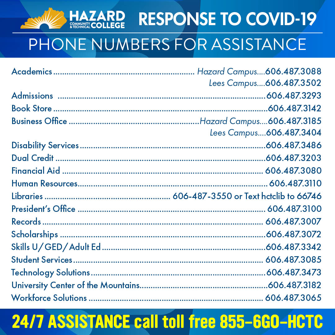 Phone Numbers for assistance