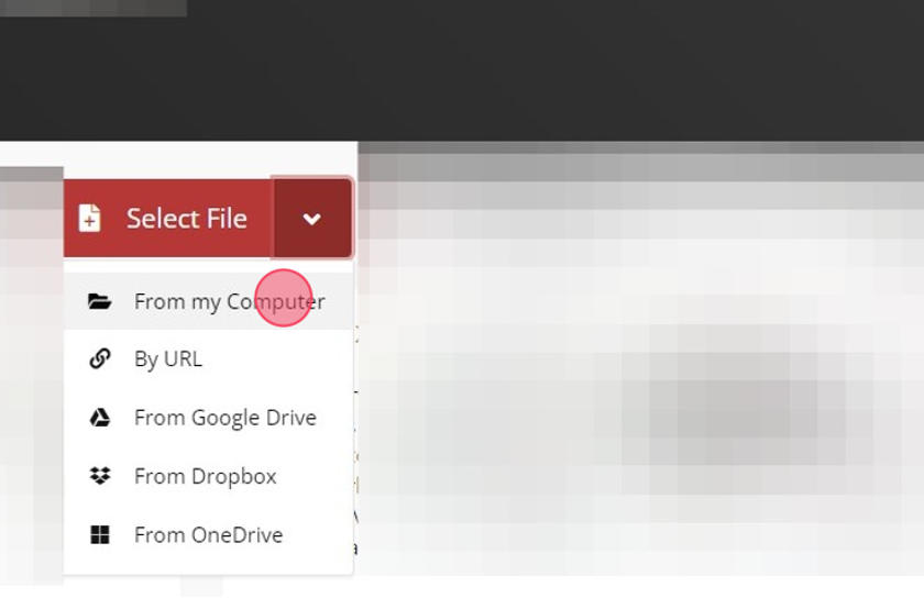 When you are ready to convert your file from one file extension to another, click the [[Select File]] option and choose where your original file will come from.