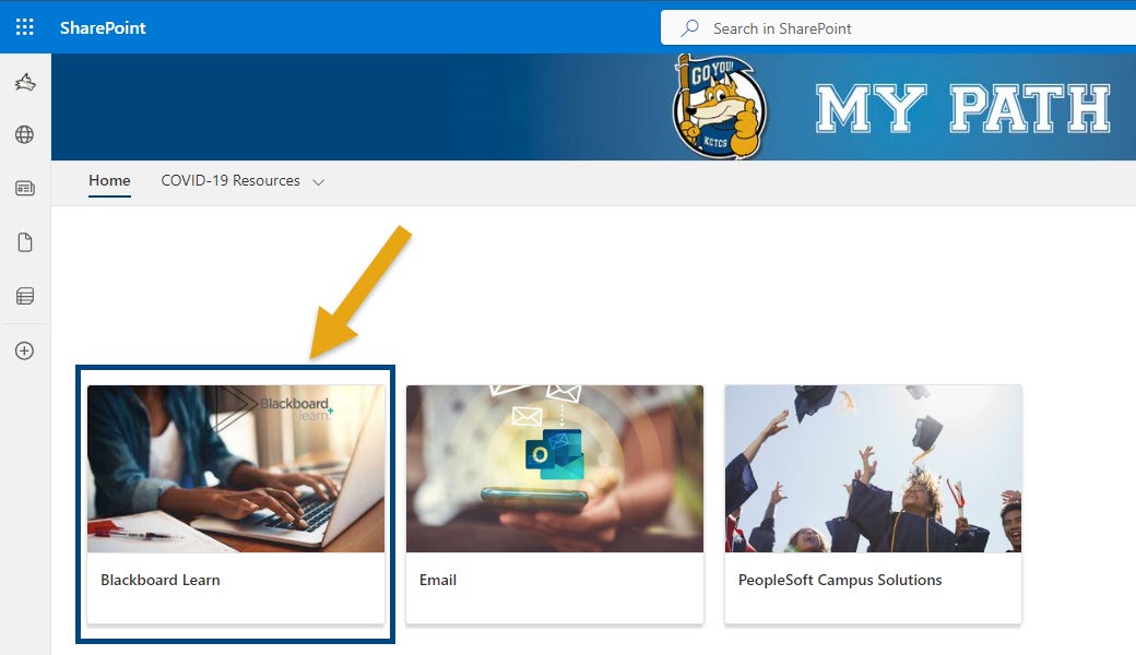 Once MyPath loads, click on the Blackboard Learn 􀆟le to access the LMS. This is where you will find your online and hybrid courses. Here, you can meet with your instructors in Class Collaborate, send messages, check assignments, see announcements, post discussions, check your grade book, and much more.