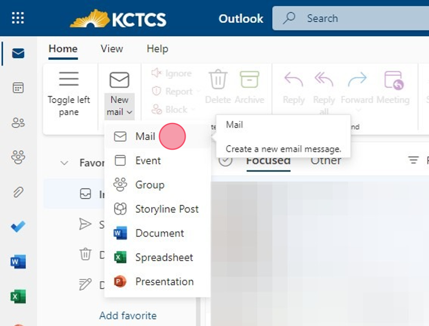 Click "Mail" from the drop-down list to compose a new message.