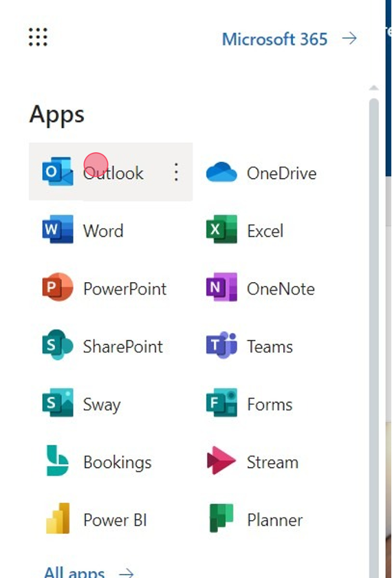 Click "Outlook" from the "All Apps" waffle icon.