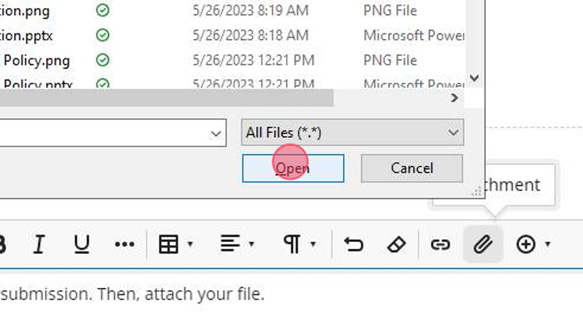 Click "Open" on the dialog box to select your file.