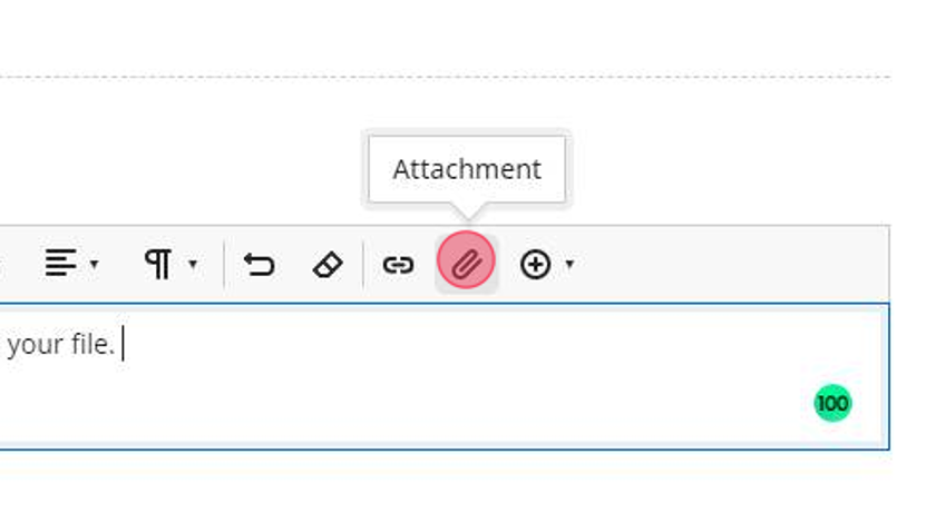 In the editor ribbon, click "Insert/edit local files" or the "Attachment" icon. It looks like a paperclip.