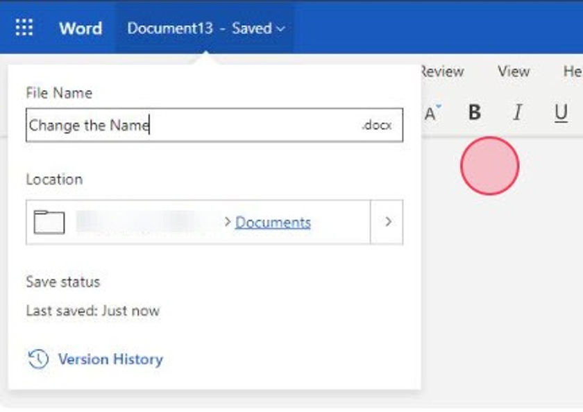 Once the dialog box opens, change the name of your document, hit "Enter" and your document file name will be changed and automatically saved.