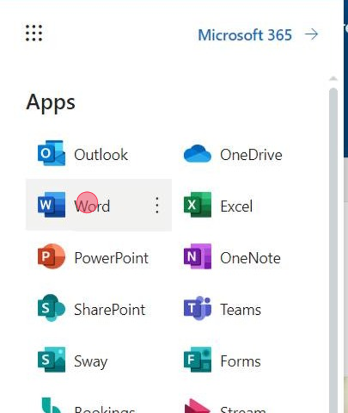 Click on one of the Office 365 Apps available to you. In this case, we'll choose Word.