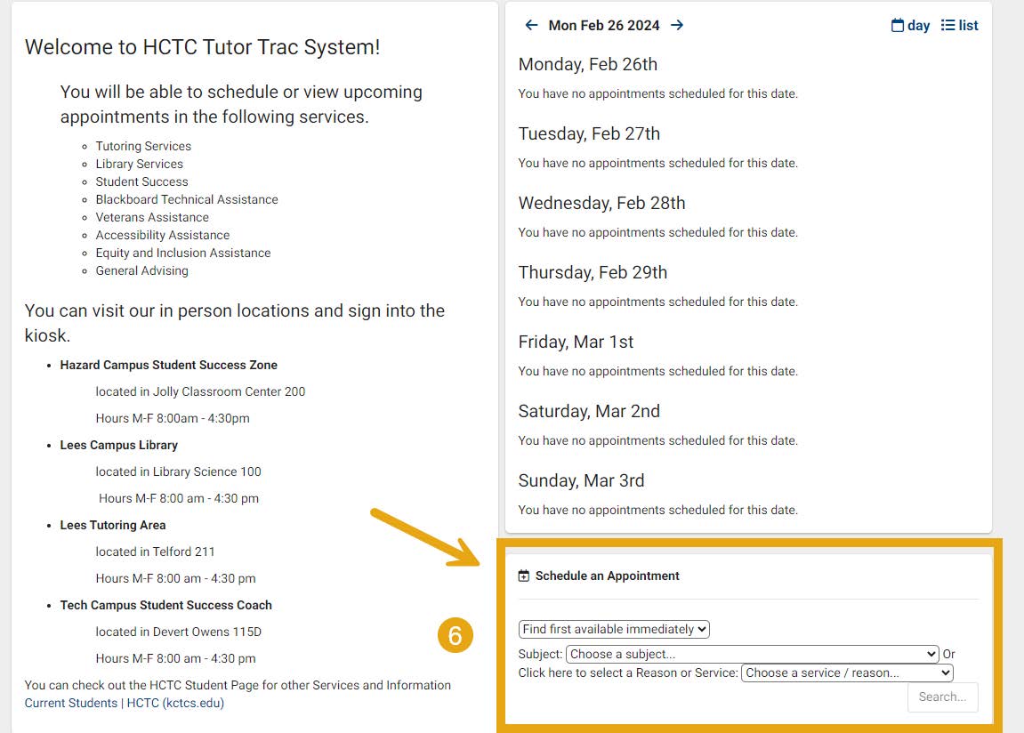 Locate the “Schedule an Appointment” box and fill out the drop-down menus.