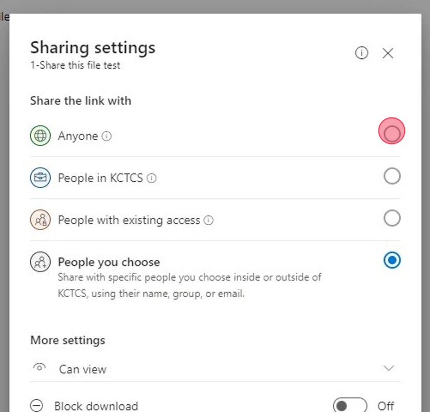 Click "Anyone" so anyone with the link can view the file.